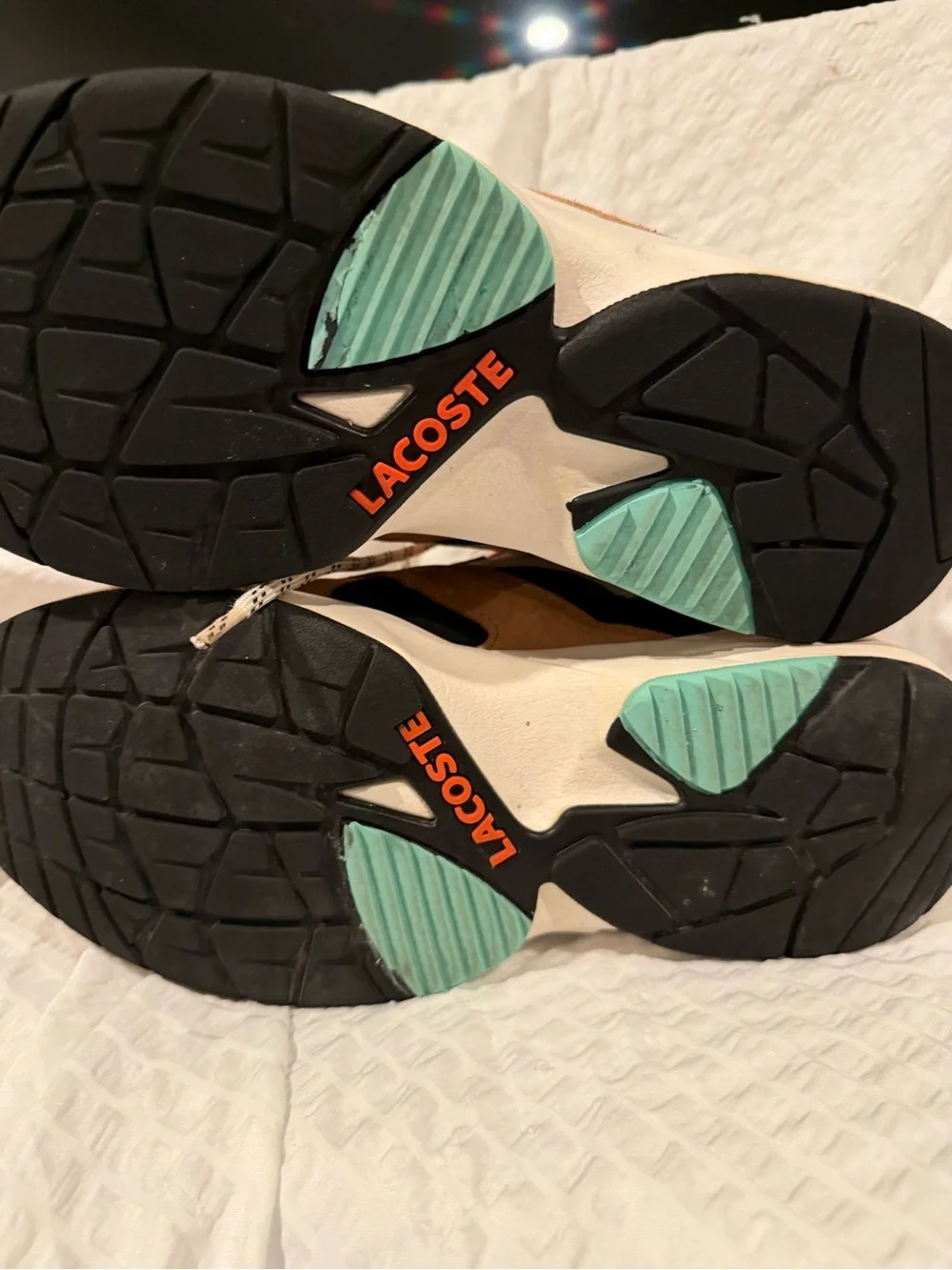 Lacoste Men’s Tan Suede Sneakers with Cream and Orange Accents